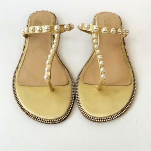 Badgley Mishka jewel gold satin pearl sandals